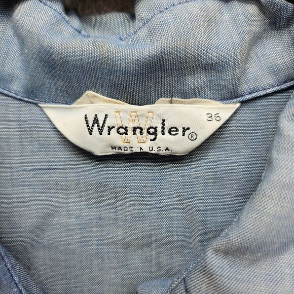 Vintage Wrangler Shirt Mens Size 36 Blue Long Sleeves Button Up USA Made - Picture 4 of 7